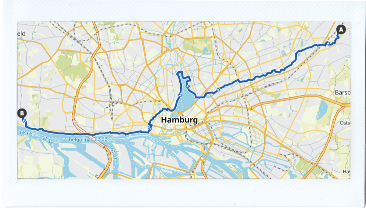 Kartenübersicht der Herzensweg-Strecke von Rahlstedt nach Nienstedten durch Hamburg